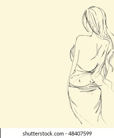 VECTOR Background with the beautiful young girl