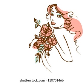 VECTOR Background with the beautiful young   woman