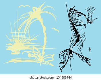 VECTOR Background with the beautiful young   woman in bikini