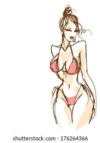 VECTOR Background with the beautiful young   woman in bikini
