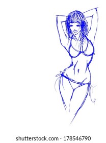 VECTOR Background with the beautiful young   woman in bikini