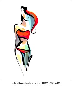 VECTOR Background with the beautiful young   woman in bikini