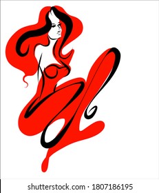 VECTOR Background with the beautiful young  woman in dress. 