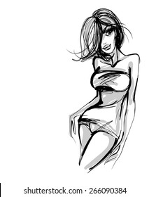 VECTOR Background with the beautiful young woman 