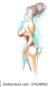 VECTOR Background with the beautiful young   woman in bikini
