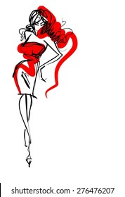 VECTOR Background with the beautiful young   woman 