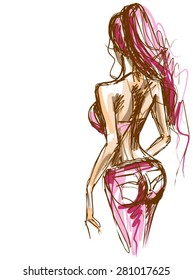 VECTOR Background with the beautiful young   woman in bikini