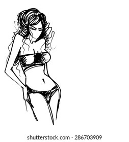 VECTOR Background with the beautiful young   woman in bikini