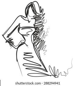VECTOR Background with the beautiful young   woman  