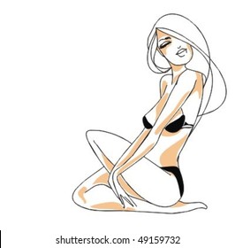 VECTOR Background with the beautiful young   woman
