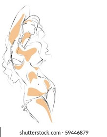 VECTOR Background with the beautiful young   woman