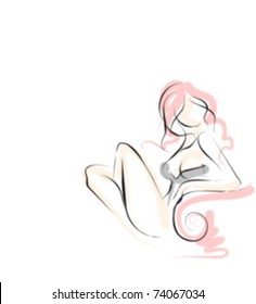 VECTOR Background with the beautiful young   woman