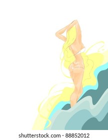 VECTOR Background with the beautiful young   woman
