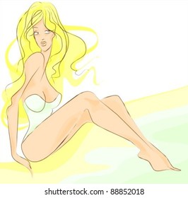 VECTOR Background with the beautiful young   woman