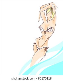 VECTOR Background with the beautiful young   woman in bikini