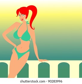 VECTOR Background with the beautiful young   woman in bikini