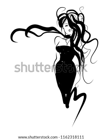 VECTOR Background with the beautiful young   woman in dress. girl , woman,  model , beauty, logotype
