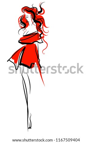 VECTOR Background with the beautiful young   woman in dress. girl , woman,  model , beauty, logotype

