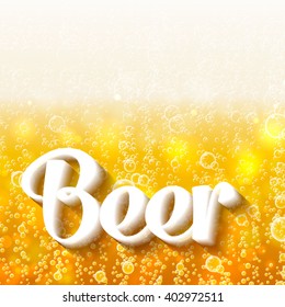 Vector background. Beer in the high magnification(close-up). Background beer with foam and bubbles