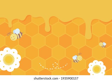 vector background with bees and flowers for banners, cards, flyers, social media wallpapers, etc.