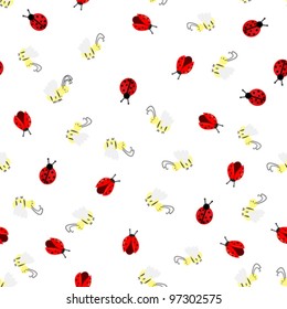 vector of background with bees and ladybugs