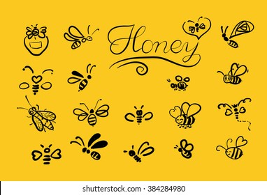 Vector background with bees for your design. Suitable for design corporate identity, labels, packing.