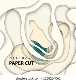 Vector background with beige and green colors paper cut shapes. 3D abstract paper art style, design layout for business presentations, flyers, posters, prints, decoration, cards, brochure cover.