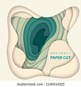 Vector background with beige and green colors paper cut shapes. 3D abstract paper art style, design layout for business presentations, flyers, posters, prints, decoration, cards, brochure cover.