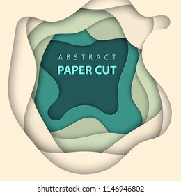Vector background with beige and green colors paper cut shapes. 3D abstract paper art style, design layout for business presentations, flyers, posters, prints, decoration, cards, brochure cover.