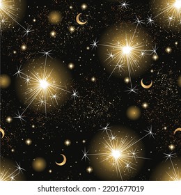 Vector background. Bengal light sparkler, Bright sparks , Bengal fire firework pattern. Salute seamless pattern for celebration of holidays