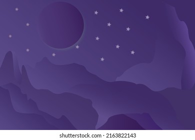 Vector Background between mountains, aurora in the Arctic, night boreal Moon Star