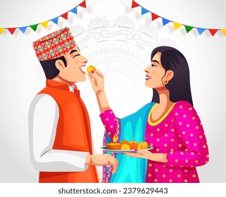 Vector background for Bhai Tika or Bhai Tihar a festival in Nepal celebration. Nepali people character design