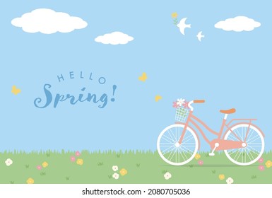 vector background with a bicycle on the meadow for banners, cards, flyers, social media wallpapers, etc.