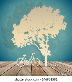 Vector background with bicycle under tree. Vector Illustration.