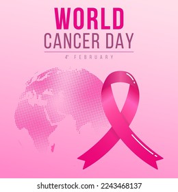 Vector background with a big ribbon and world map, world cancer day