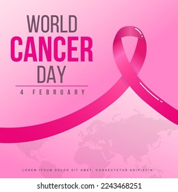 Vector background with a big ribbon and world map, world cancer day
