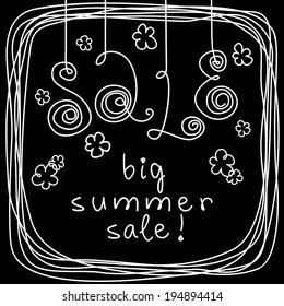 Vector background - Big Summer Sale! Advertise of discount season. Cute doodle illustration for print, web