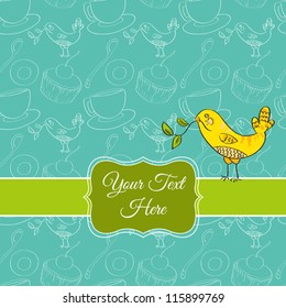 Vector background with bird on seamless pattern