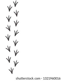 vector background with bird trail on the left side. black bird footprints track on white background. Bird trace