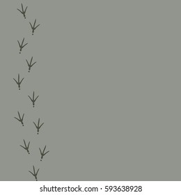 Vector background with bird trail on the left side. Black Bird footprints track on grey background.