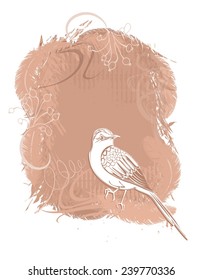 Vector background with bird at the tree branch in 