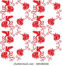 Vector background. Birds and flowers.