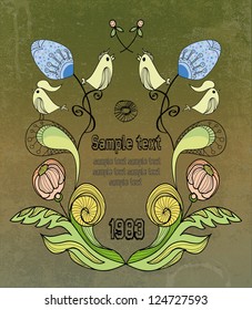 vector background with birds and flowers, frame for your text