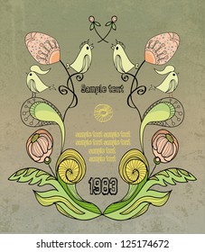 vector background with birds and flowers, frame for your text