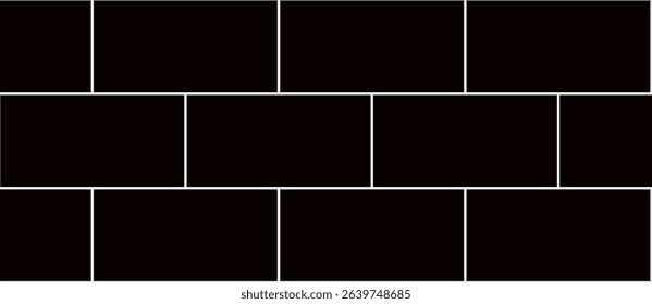 Vector background of a black brick wall. The illustration features a repeating pattern of rectangular bricks with white outlines, creating a clean and graphic representation of a brick wall.