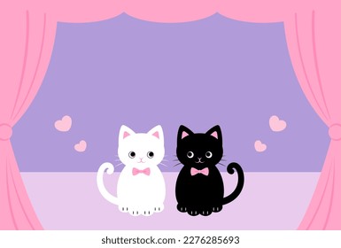 vector background with a black cat, white cat and curtain for banners, cards, flyers, social media wallpapers, etc.