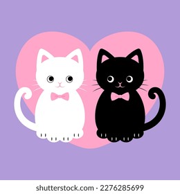 vector background with a black cat, white cat and heart for banners, cards, flyers, social media wallpapers, etc.