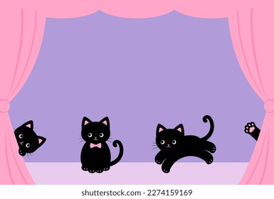 vector background with black cats and curtain for banners, cards, flyers, social media wallpapers, etc.