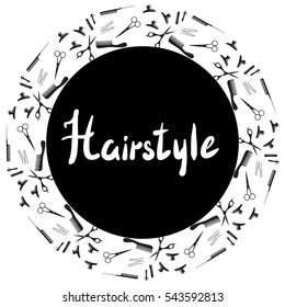 Vector background of a black circle for hairstyle salon