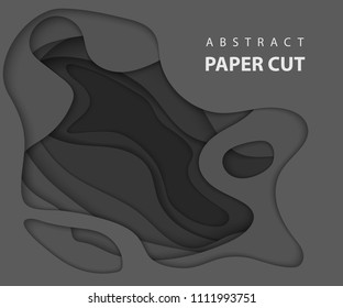 Vector background with black color paper cut shapes. 3D abstract paper art style, design layout for business presentations, flyers, posters, prints, decoration, cards, brochure cover.
